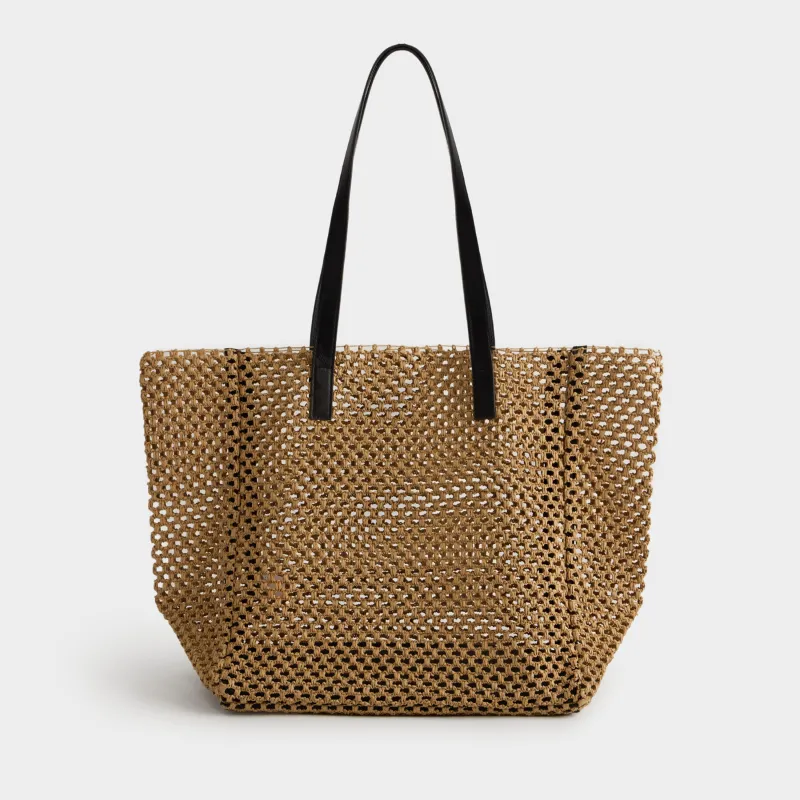 Сумка пляжная, 52х32 см, плетеная, целлюлоза, бежевая, Banjo