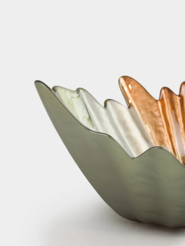 Жеміс вазасы, 34х28х16 см, шыны, кәріптас-жасыл, Жапырақ, Leaves, image-2