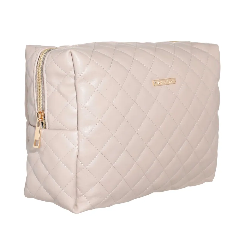 Косметика сөмкесі, 25х18 см, ілулі, полиуретан, сарғылт, Quilted, image-1