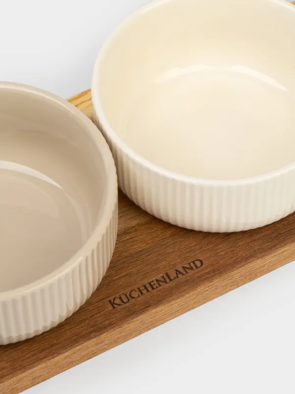 Жеңіл тағамдар жиынтығы, 3 зат, түпқоймада, керамика/ағаш, аралас, қырлы тостағандар, Noble tree, image-2