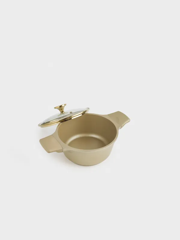 Кастрюля, 20 см, 2,3 л, с крышкой, с покрытием, алюминий, золотистая, Trineli, image-1