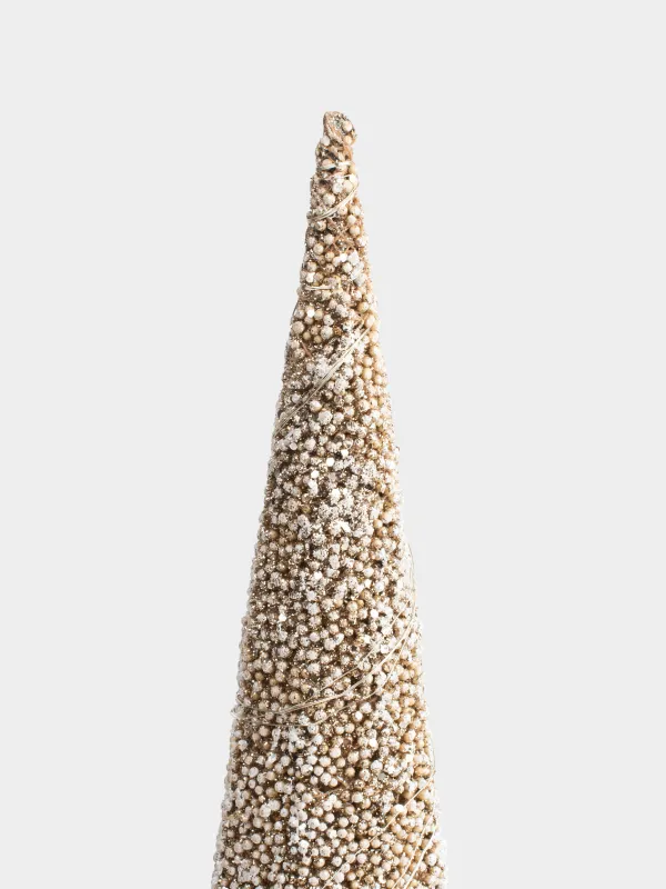 Шырша-конус, 60 см, жарықтандырылған, металл, шампан, Қарлы шырша, Frosty sparks, image-1