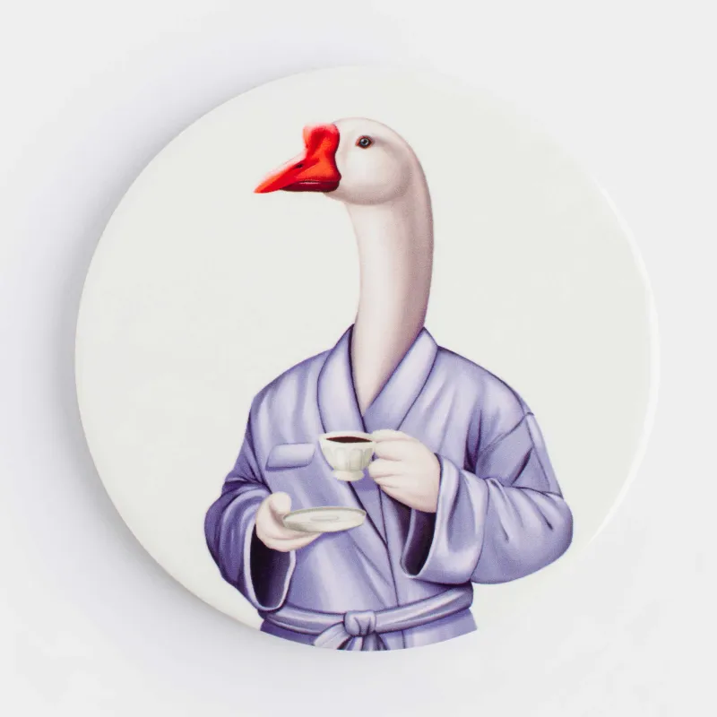 Саптыаяқ тұғыры, 11 см, дөңгелек, керамика/тығын, ақ, Халаттағы қаз, Goose