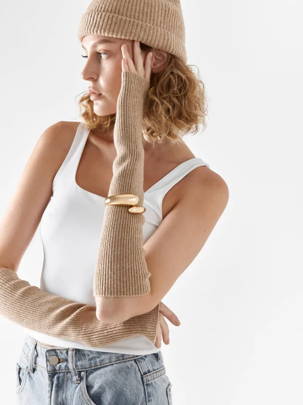 Әйелдер қолғаптары, ұзартылған, бірыңғай өлшем, полиэстер/акрил, құм, Knitting, image-5