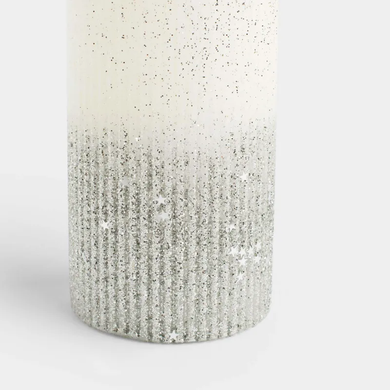 Свеча, 15 см, цилиндрическая, с блестками, бело-серебристая, Metallic glow, image-3