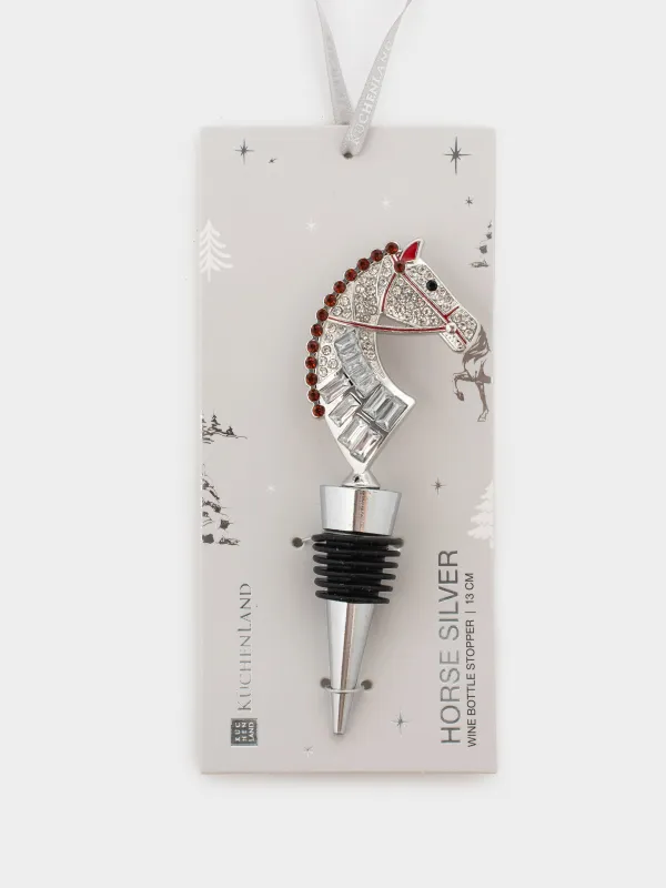 Шарап бөтелкесінің тығыны, 12 см, металл, алтын, Страздары бар жылқы, Horse gold, image-5