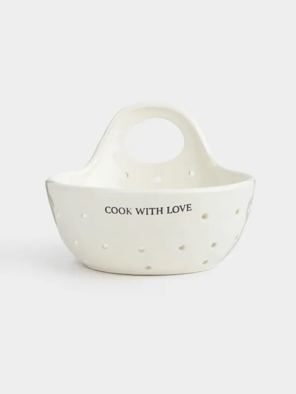 Дуршлаг, 15 см, тұтқасы бар, керамика, сүт түстес, Crumple font, image-0