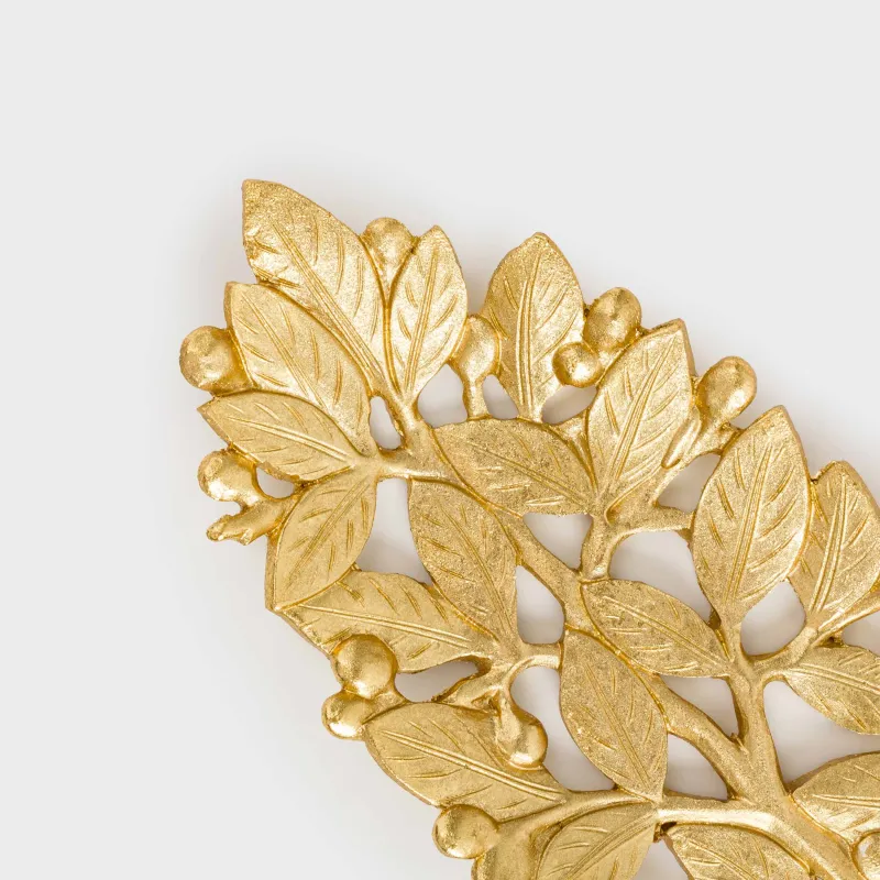 Блюдо декоративное, 40х14 см, полирезин, золотистое, Птицы на ветке, Birds, image-1