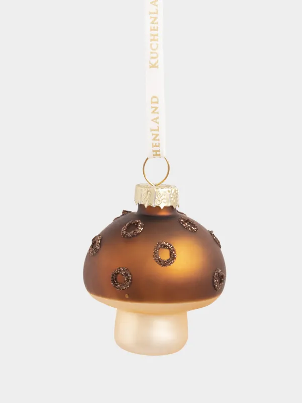Игрушка елочная, 4 см, стекло, с блестками, коричневая, Грибочек, Figure christmas, image-0