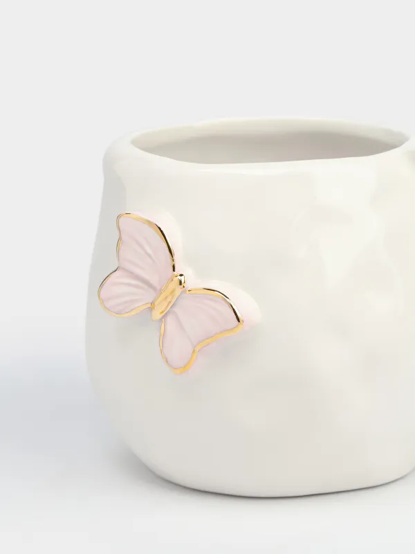 Саптыаяқ, 370 мл, керамика, сүт түстес, көбелектер, Butterfly, image-2
