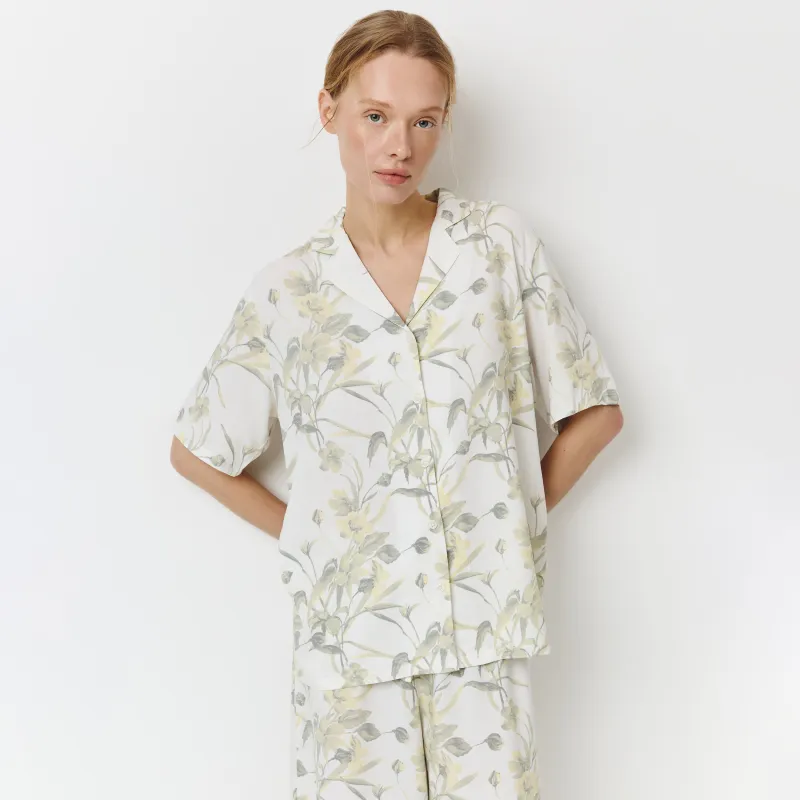 Әйелдер жейдесі, үйге арналған, өлшемі L, қысқа жеңді, вискоза, сұр, Жапырақтар, Leksli