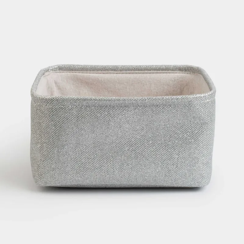 Сақтау себеті, 29x19x12 см, тұтқалары бар, полиэстер, тікбұрыш, күміс, Ideally