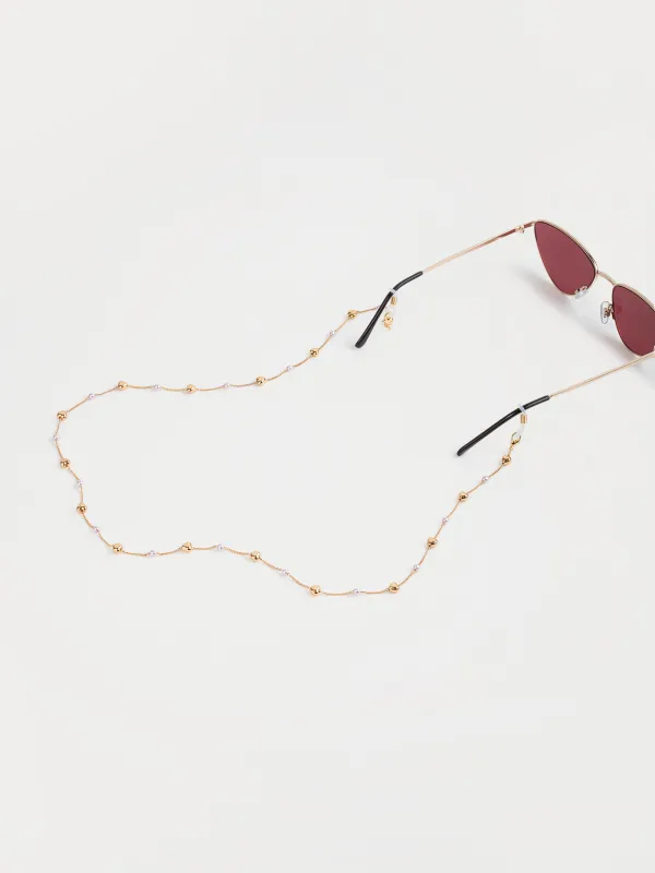 Көзілдірік тізбегі, 76 см, металл/пластик, ақ және алтын, інжу және жүректер, Baroque, image-3