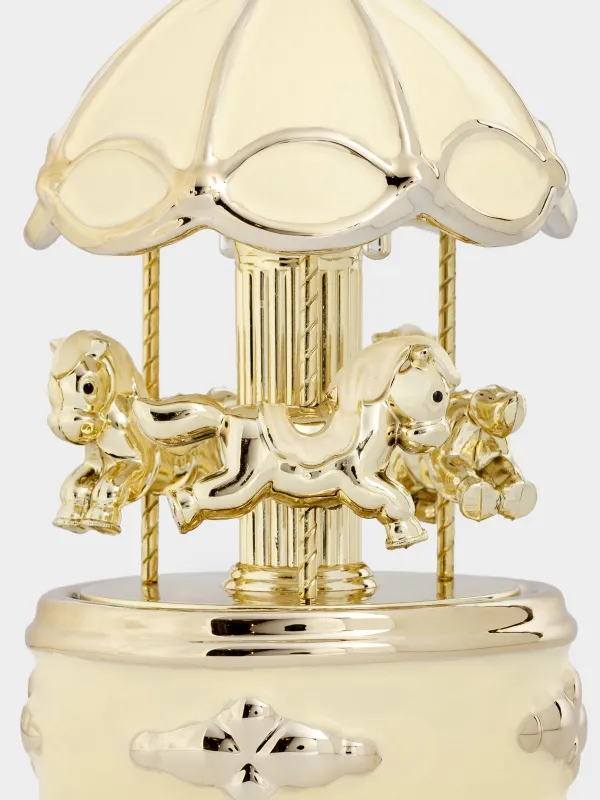 Мүсінше, музыкалық, 16 см, жарықтандырылған, керамика, ақ және алтын түстес, Карусель, Golden style, image-1