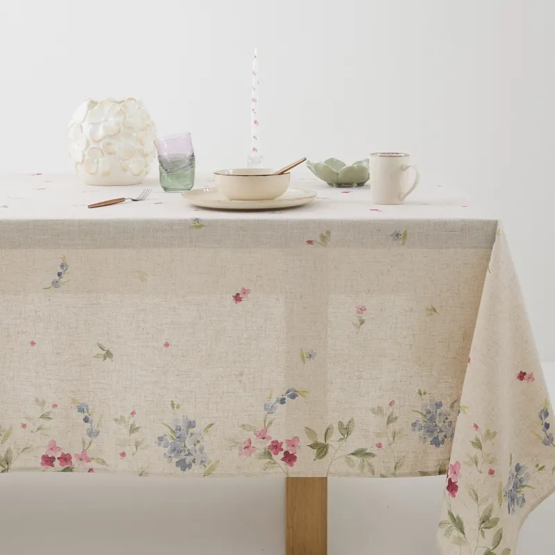 Скатерть, 170х250 см, полиэстер/лен, бежевая, Цветы, Colorful flowers