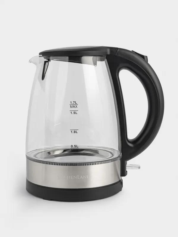 Электр шәйнегі, 1,7 л, 1850-2200 Вт, шыны, қара, Progress plus, image-0