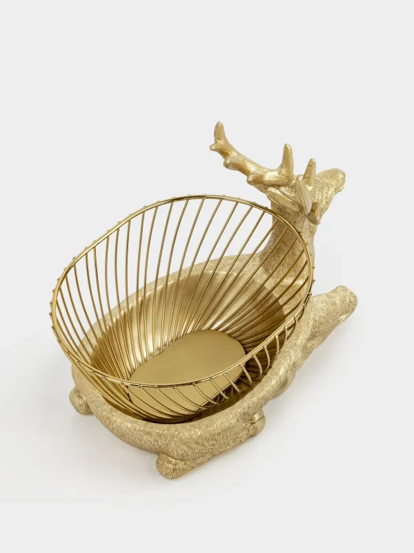 Сәндік ыдыс, 28х17х20 см, полирезин, ақ-алтын, Бұғы, Deer, image-2