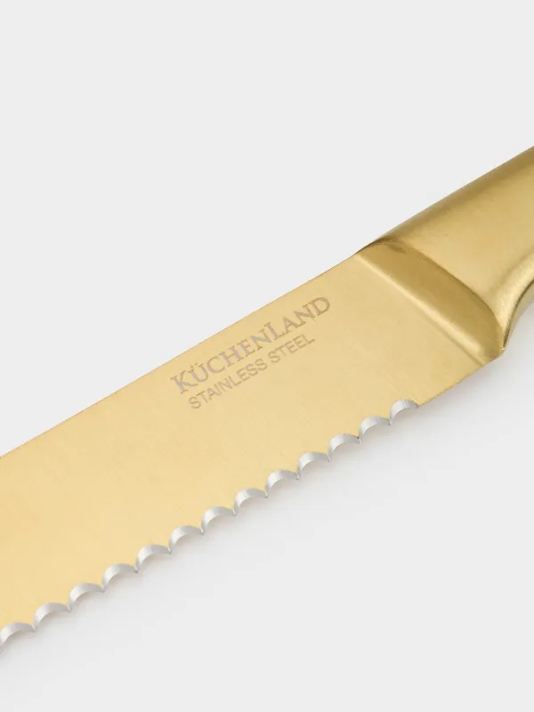 Пышақтар жинағы, 5 зат, тұғырда, болат/пластик, алтын/сүтті, Ritlen, image-1