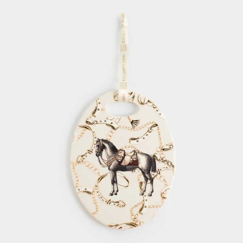 Ыстыққа арналған тұғыр, 15х20 см, керамика/тығын, сопақ, Амуниция киген жылқы, Horse silver