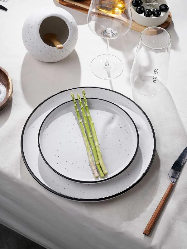 Ас сервизі, 6 адам, 18 зат, керамика, ақ, қара жиегі бар, дақты, Speckled black, image-7