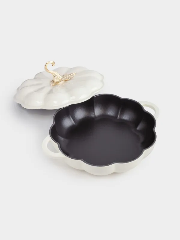 Таба, 26 см, 2,3 л, қақпағы бар, шойын, сүт түстес, Асқабақ, Gourd, image-2