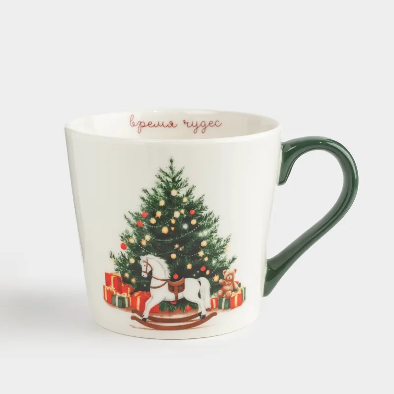 Саптыаяқ, 430 мл, фарфор N, ақ және қою қызыл, Шыршасы бар жылқы, Christmas horse