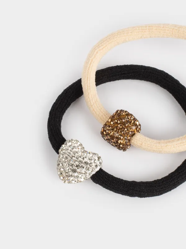 Набор резинок для волос, 6 см, 2 шт, полиэстер/металл, серебристый/шампань, Gracile, image-1