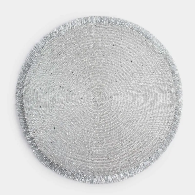 Аспаптарға арналған майлық, 38 см, шашақтары мен пайеткалары бар, полиэстер, дөңгелек, күміс, Rotary shine