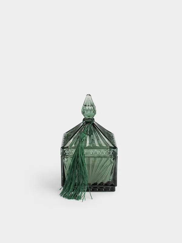 Хош иісті шам, 8 см, шам ұстағышта, қақпағы бар, шашағы бар, шыны, жасыл, Хош иіс, Sabal color, image-0