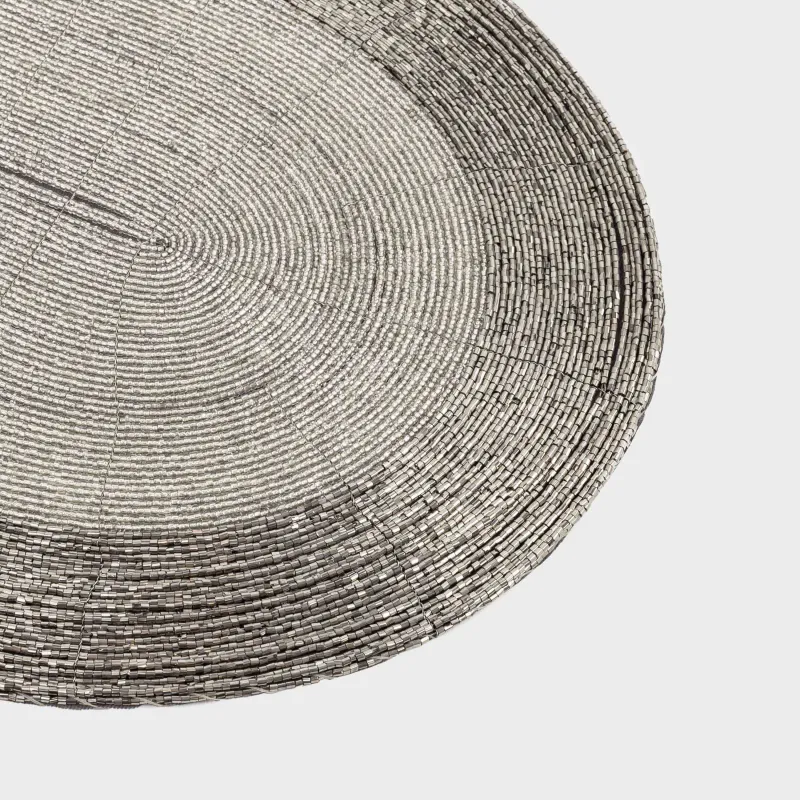 Салфетка под приборы, 31x41 см, бисер, овальная, серебристо-серая, Shiny beads, image-2