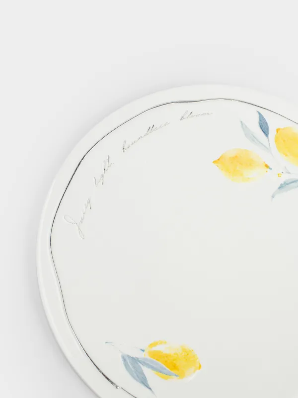 Ыстыққа арналған тұғыр, 20 см, керамика/тығын, дөңгелек, ақ, Лимондар мен жапырақтар, Sicily, image-1