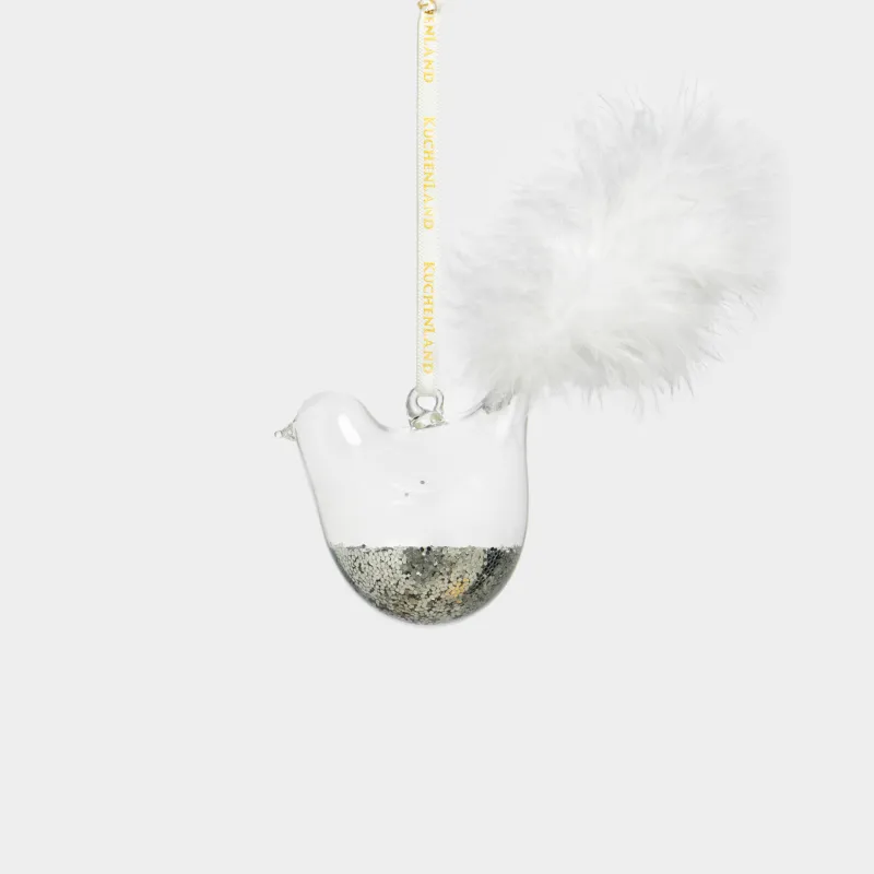 Игрушка елочная, 13x6 см, стекло, серебристая, Птица с перьями, Figure sparkle