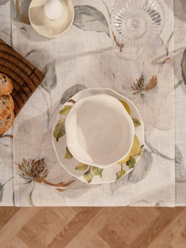 Үстел төсеніші, 40х160 см, полиэстер/зығыр, сүт түстес сары, Гүлдер, Flowery flax, image-5