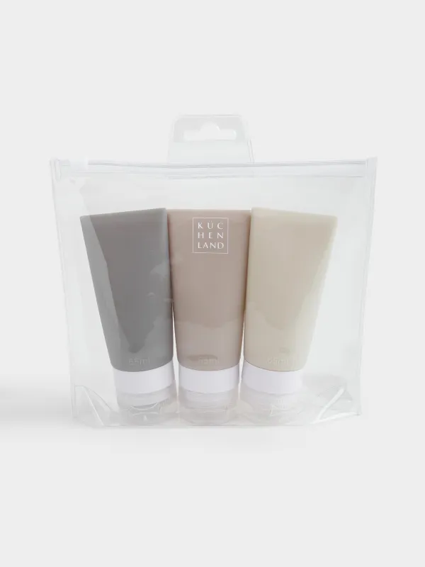 Саяхатқа арналған құтылар жинағы, 3 дана, түтіктер, косметикалық сөмкеде, силикон, Travel color, image-3