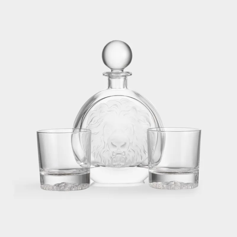 Вискиге арналған жиынтық, 2 адам, 3 зат, графин/стақандар, шыны, Арыстан, Elements