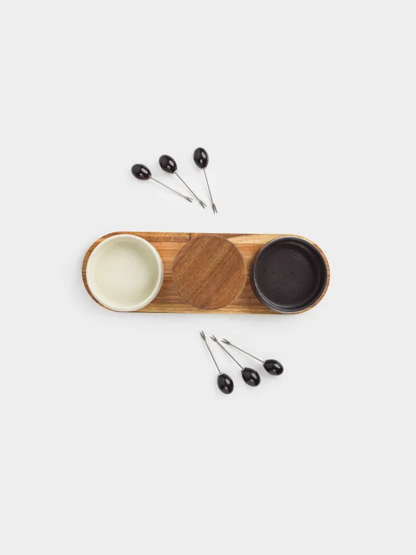 Тіскебасарларға арналған жиынтық, 3 зат, тұғырда, таяқшалары бар, керамика/ағаш, ақ-қара, Noble tree, image-2