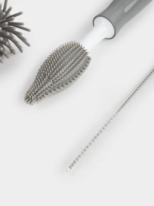 Бөтелкелерді жууға арналған щеткалар жинағы, 30/20/18 см, 3 дана, пластик/силикон, сұр, Clean, image-5