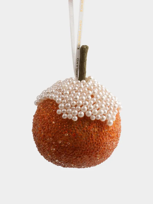 Игрушка елочная, 12 см, пенопласт/пластик, оранжевая, Апельсин с бусинами, Fruits, image-0