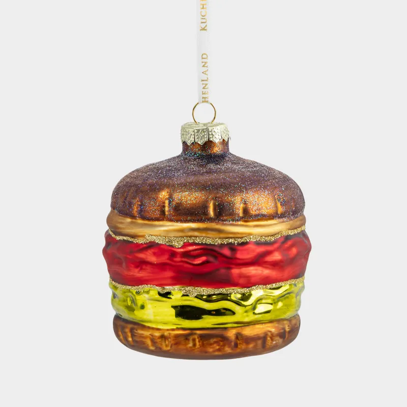 Игрушка елочная, 7x10 см, стекло, с блестками, коричнево-красная, Бургер, Figure christmas