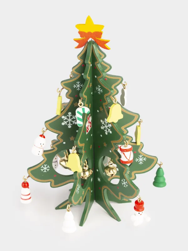 Статуэтка, 18 см, с подвесками, МДФ, зеленая, Ель с игрушками, Christmas style, image-3