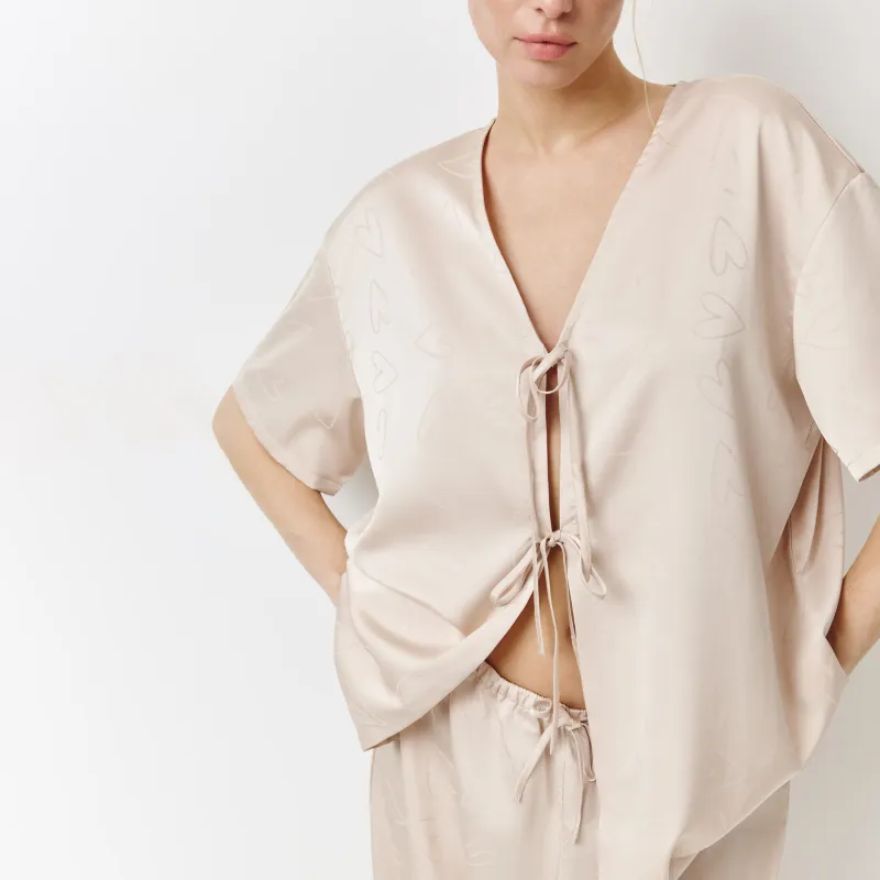 Әйелдер жейдесі, үйге арналған, өлшемі L, қысқа жеңді, полиэстер, сарғылт-қоңыр, Жүректер, Arisha