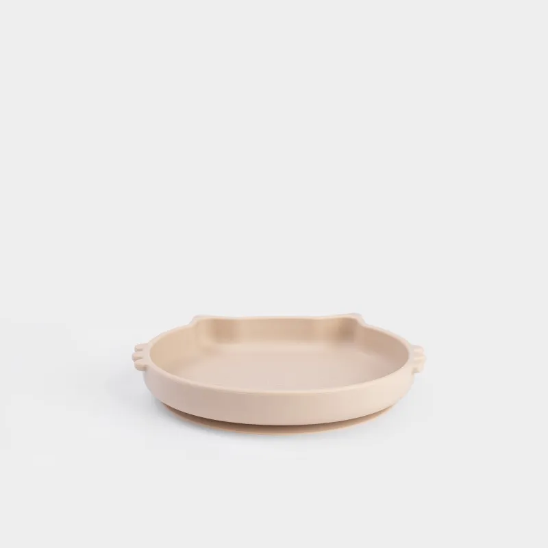 Тарелка детская, 16х15 см, на присоске, силикон, бежевая, Котик, Kiddy, image-0