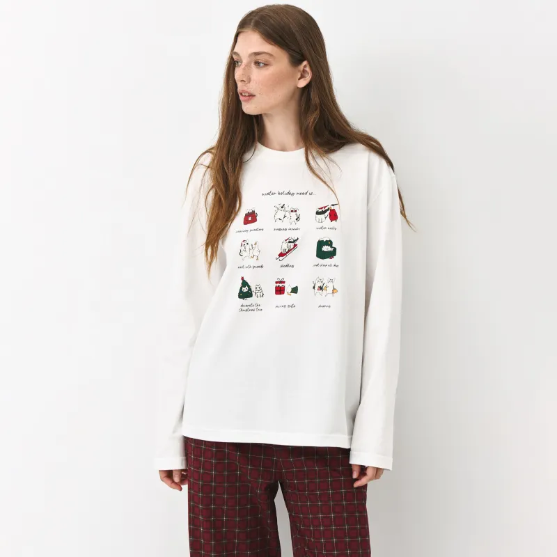 Әйелдерге арналған лонгслив, өлшемі L, мақта, сүт түстес, Жаңа жылдық тілектер тізімі, Limva