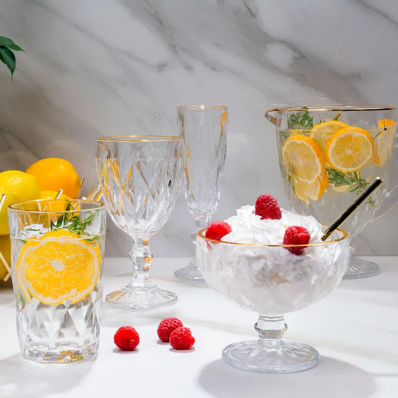 Шампан бокал-кубогы, 170 мл, шыны Р, алтын жиегі бар, Rhomb gold, image-6