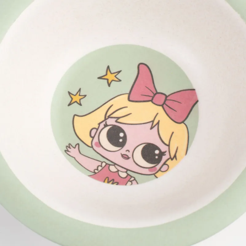 Тарелка суповая, детская, 16x4 см, бамбук, зеленая, Девочка с бантом, Sweet loli, image-4