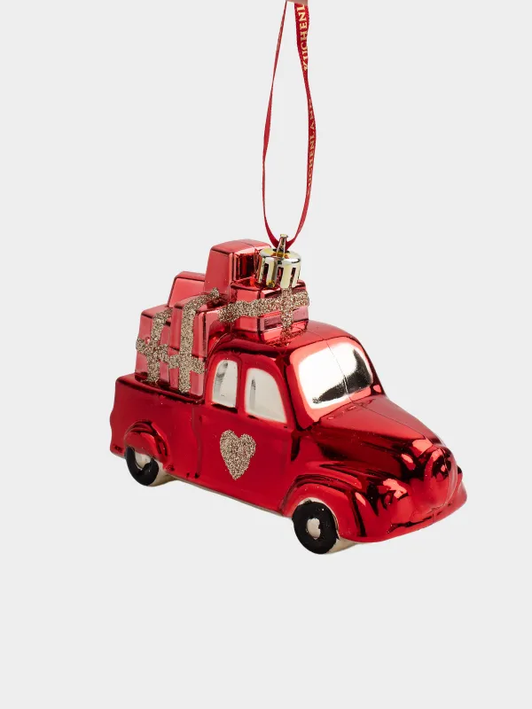 Шырша ойыншығы, 11 см, пластик, жылтырақтары бар, қызыл, Жүрегі бар көлік, Figure christmas, image-1