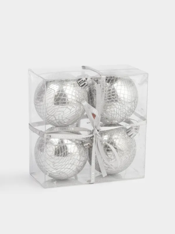 Шырша ойыншығы, 6 см, 4 дана, пластик, күміс, Шар, Ball sparkle, image-2