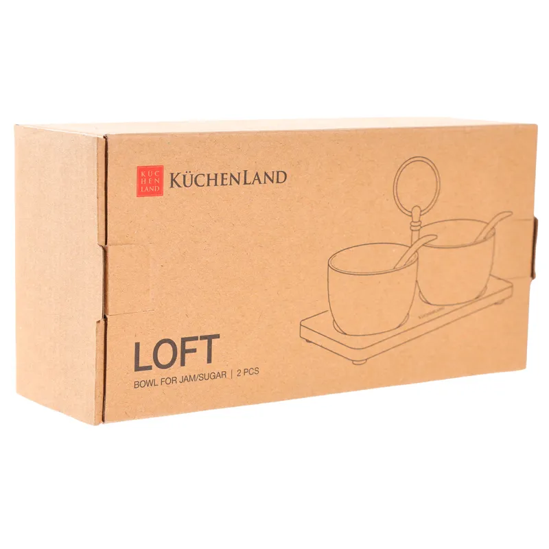 Джем/қант вазасы, 120 мл, 2 дана, қасық/стендте, керамика / бамбук, қара, Loft, image-4