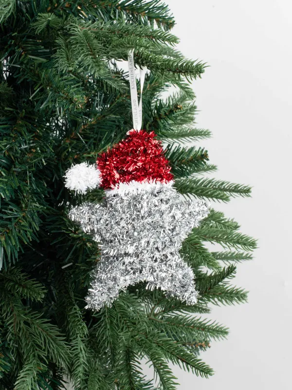 Игрушка елочная, 16 см, мишура/пластик, серебристо-красная, Звезда, Tinsel christmas, image-2