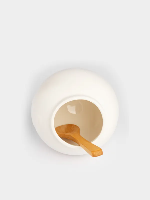 Тұз ыдысы, 11 см, қасықпен, Фарфор P/ағаш, ақ, Грейс, image-3